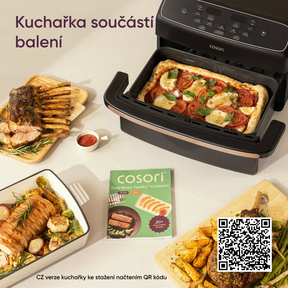 Cosori Dual Blaze Twin Fry Compact s kuchařkou a připravenými jídly