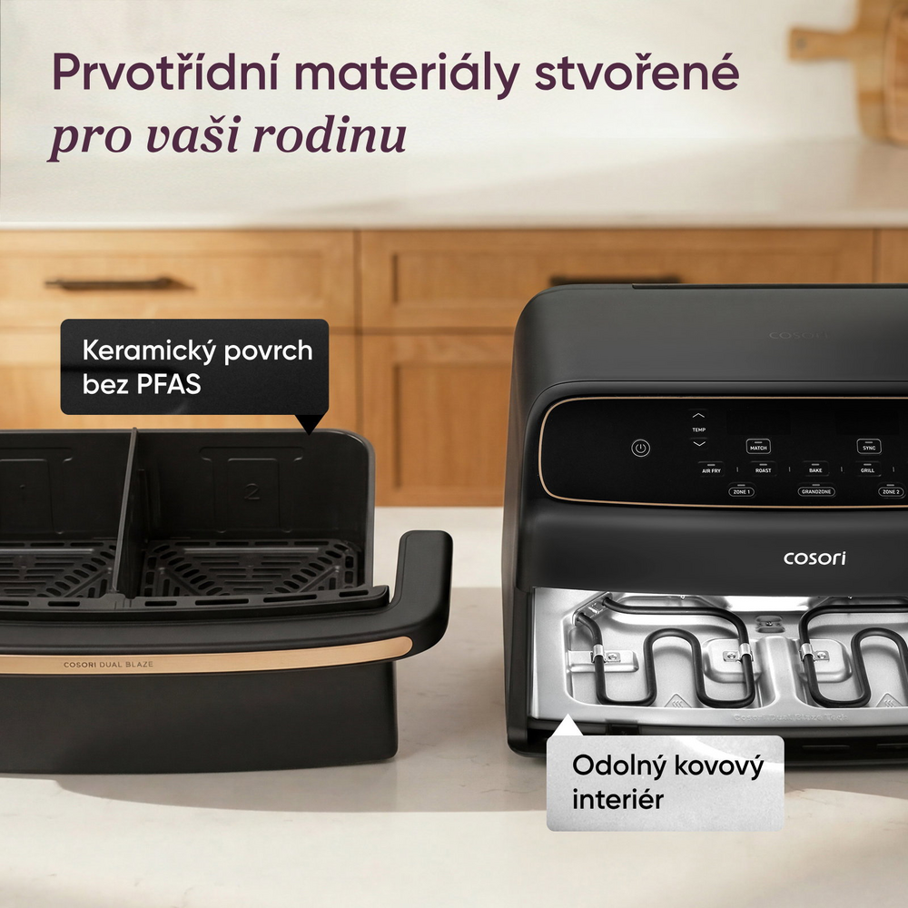 Cosori Dual Blaze Twin Fry Compact keramický povrch a odolný interiér