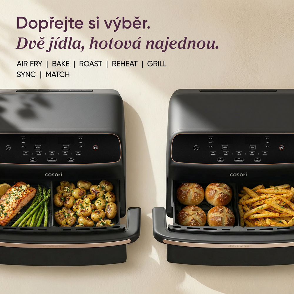Cosori Dual Blaze Twin Fry Compact příprava více jídel