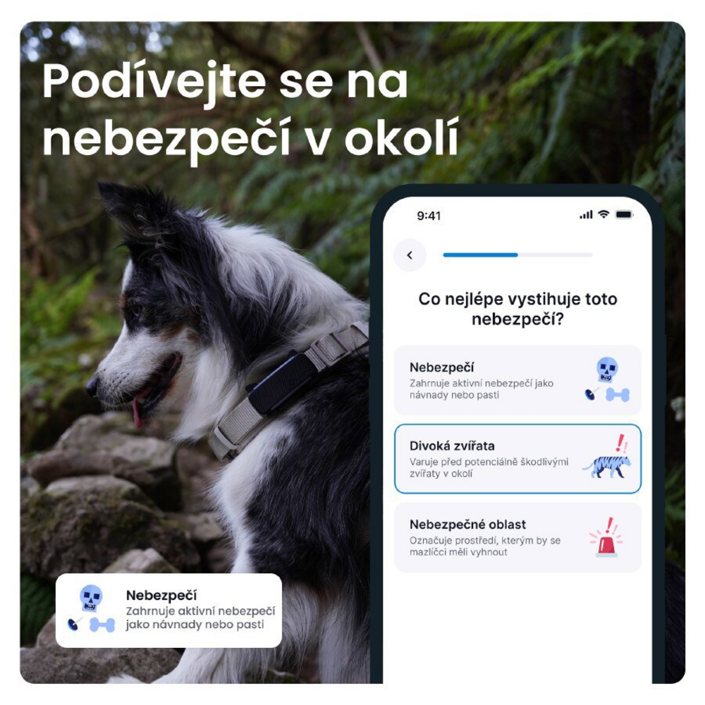 Aplikace Tractive s upozorněním na nebezpečí v okolí psa