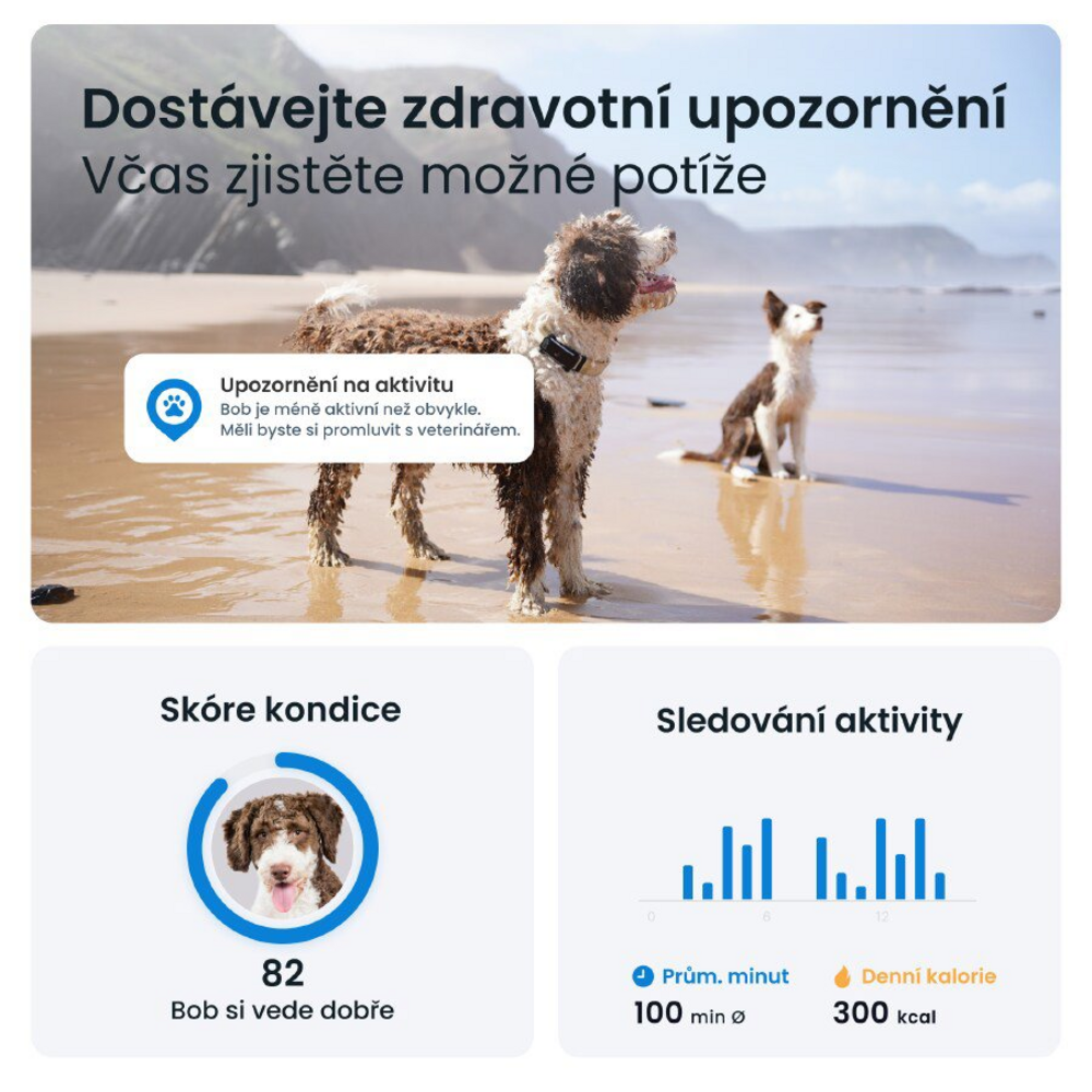 Zdravotní upozornění a sledování aktivity psa v aplikaci Tractive